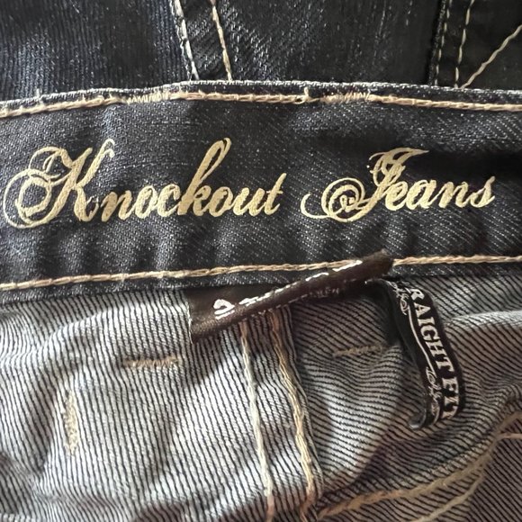 Knockout Jeans Mens 38 x 34 Straight Leg Moto Blue Zippers Faded Relaxed Denim 1 - Picture 12 of 13